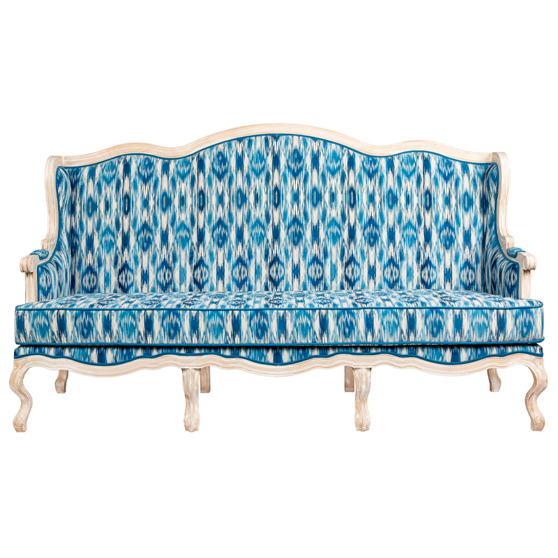 Трехместный диван с голубым узором Ikat Pattern Белый Голубой Трехместный диван с голубым узором Ikat Pattern Белый Голубой в Липецке | Loft Concept