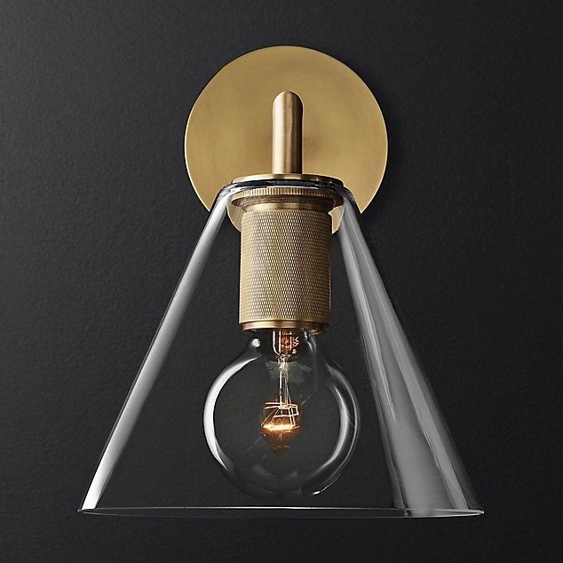 Бра RH Utilitaire Funnel Shade Single Sconce Brass Прозрачное Стекло Латунь Бра RH Utilitaire Funnel Shade Single Sconce Brass Прозрачное Стекло Латунь в Липецке | Loft Concept