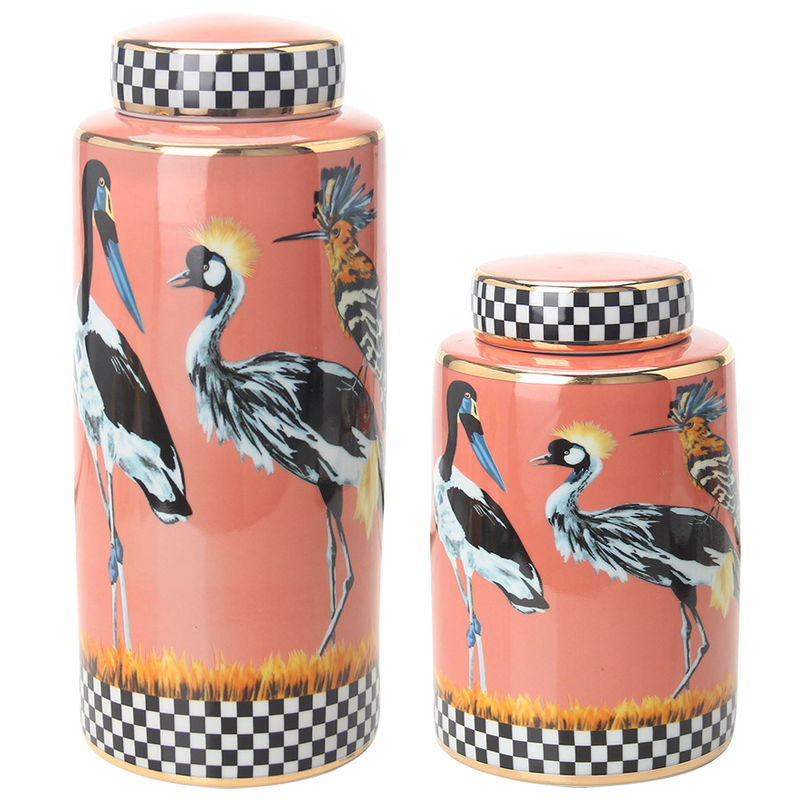 Ваза с крышкой Storks Vase Розовый Лососёвый Черно-белый Мульти Ваза с крышкой Storks Vase Розовый Лососёвый Черно-белый Мульти в Липецке | Loft Concept