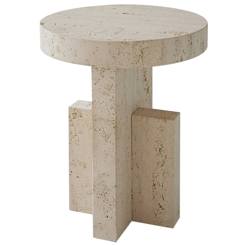 Приставной стол Clarence Travertine Side Table Бежевый Приставной стол Clarence Travertine Side Table Бежевый в Липецке | Loft Concept