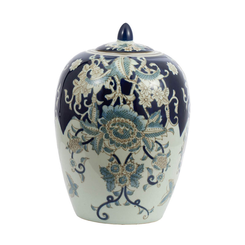 Ваза с крышкой Blue & White Ornament Vase barrel Белый Синий Ваза с крышкой Blue & White Ornament Vase barrel Белый Синий в Липецке | Loft Concept