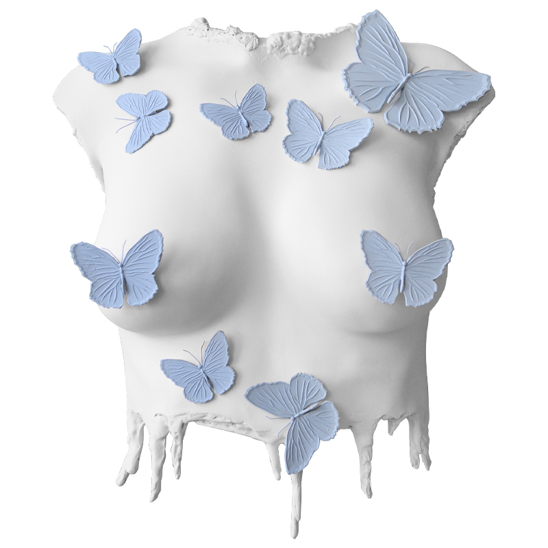 Аксессуар на стену Sculpture Female Torso Butterflies Белый Голубой Аксессуар на стену Sculpture Female Torso Butterflies Белый Голубой в Липецке | Loft Concept