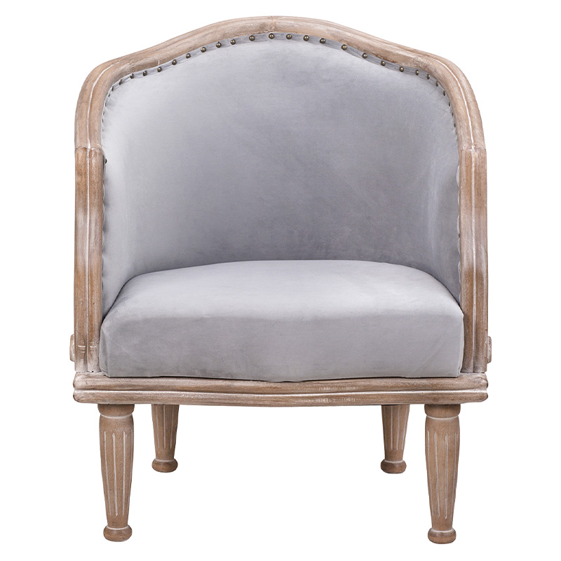 Кресло низкое с мягкой обивкой из велюра на 4-х деревянных ножках Emile Armchair grey Серый Коричневый Кресло низкое с мягкой обивкой из велюра на 4-х деревянных ножках Emile Armchair grey Серый Коричневый в Липецке | Loft Concept