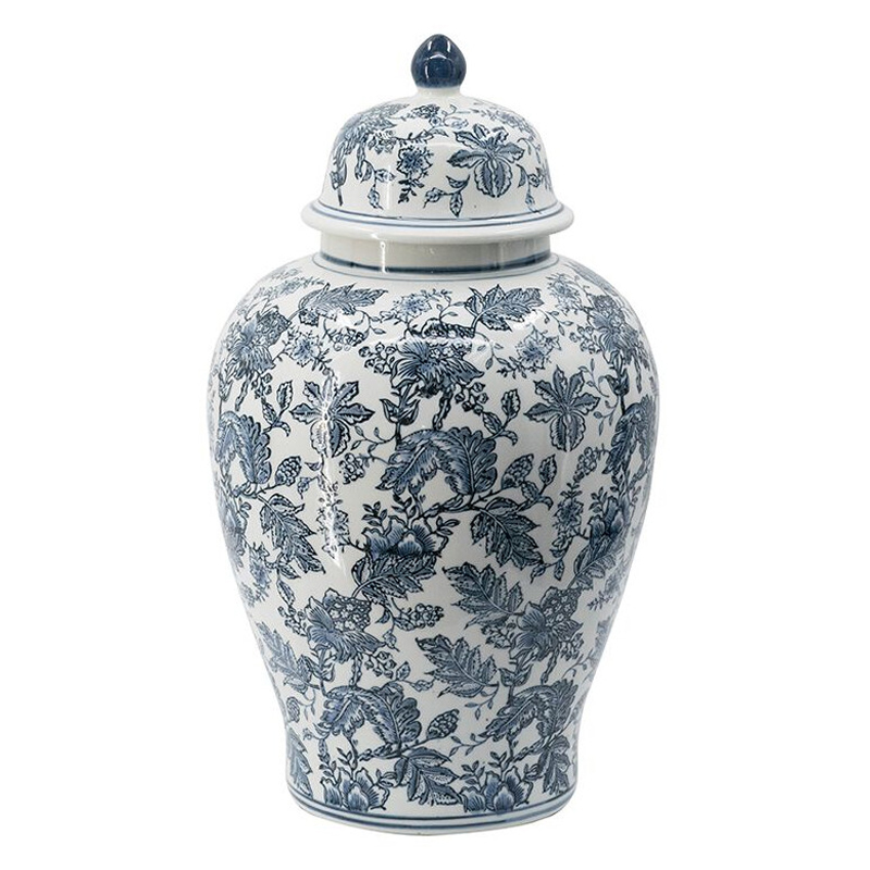 Ваза с крышкой и бело-синим цветочным узором Blue & White Ornament  Белый Синий в Липецке | Loft Concept 