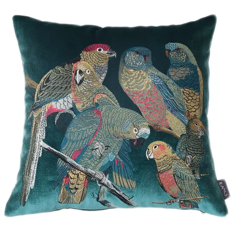 Декоративная подушка с вышивкой Embroidery Parrots Pillow Green Зеленый Мульти Декоративная подушка с вышивкой Embroidery Parrots Pillow Green Зеленый Мульти в Липецке | Loft Concept