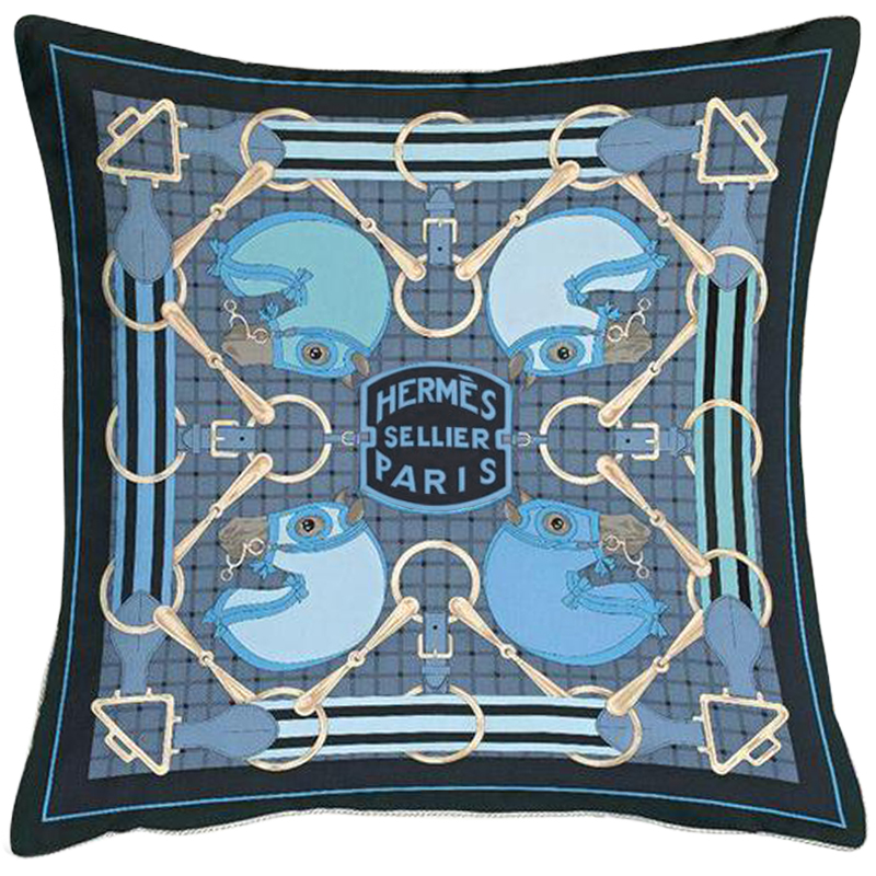 Декоративная подушка Hermes Horses 101 Синий Голубой Декоративная подушка Hermes Horses 101 Синий Голубой в Липецке | Loft Concept