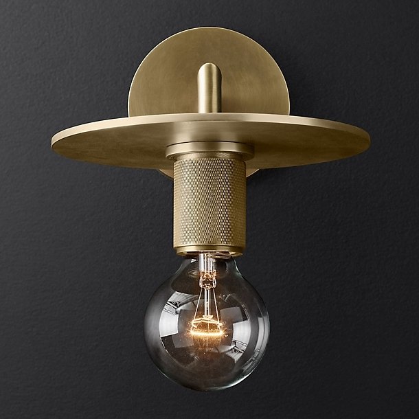 Бра RH Utilitaire Knurled Disk Shade Sconce Brass Латунь Бра RH Utilitaire Knurled Disk Shade Sconce Brass Латунь в Липецке | Loft Concept