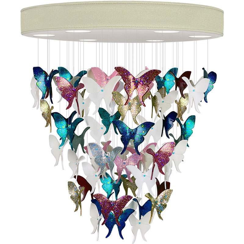 Люстра Цветные Бабочки Жемчужно-серая база Night Butterflies Chandelier Multi Color Бежево-серый Мульти Люстра Цветные Бабочки Жемчужно-серая база Night Butterflies Chandelier Multi Color Бежево-серый Мульти в Липецке | Loft Concept