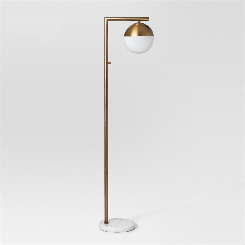 Торшер Geneva Single Glass Globe Floor Lamp Белый Латунь Торшер Geneva Single Glass Globe Floor Lamp Белый Латунь в Липецке | Loft Concept