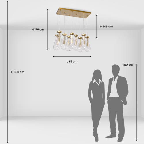 Люстра с 9-ю прозрачными стеклянными плафонами в форме капли Lucid Rain  в Липецке