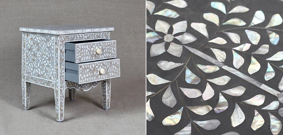 Комод инкрустация перламутром Inlaid Bone Openwork Gray Серый Комод инкрустация перламутром Inlaid Bone Openwork Gray Серый - Loft-Concept в Липецке