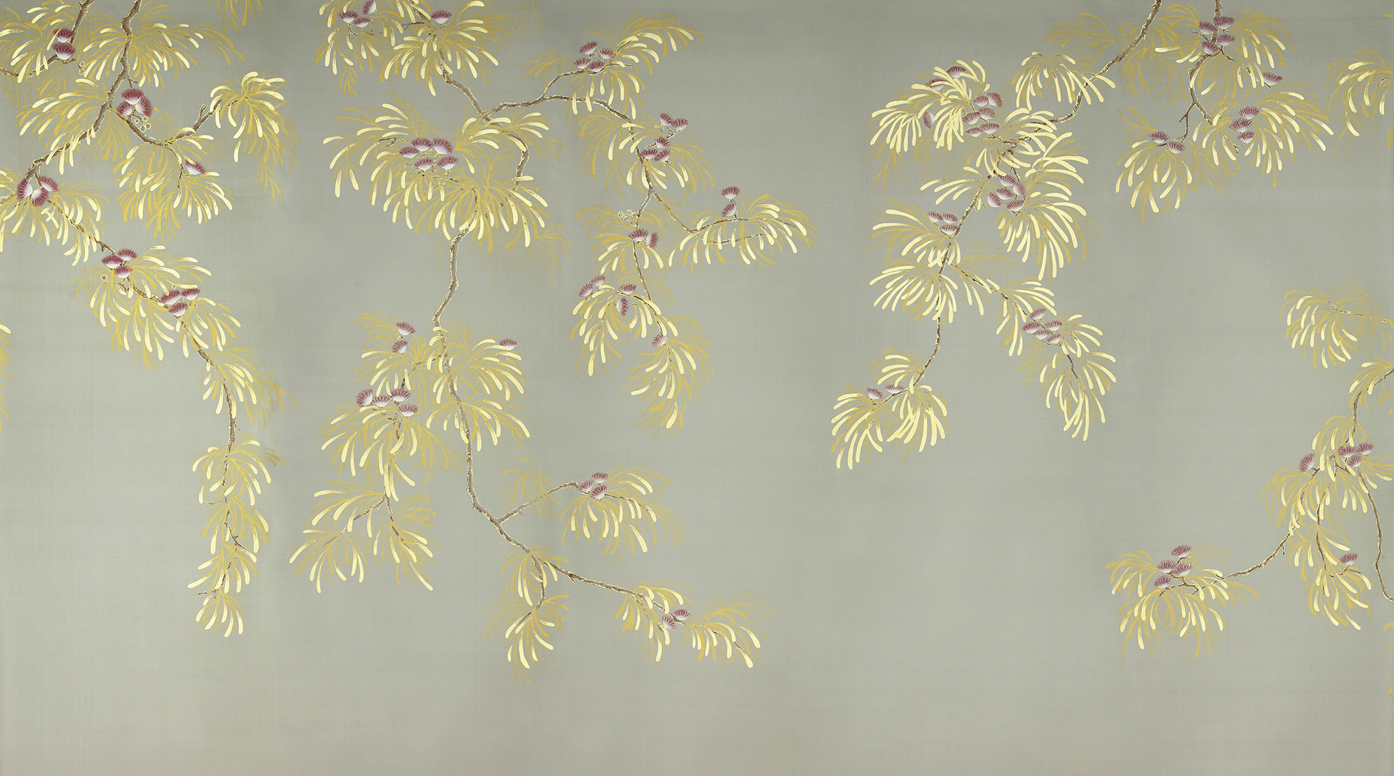 Обои ручная роспись Silk Tree Colourway SC-80 on Pale Grey dyed silk Обои ручная роспись Silk Tree Colourway SC-80 on Pale Grey dyed silk - постер Loft-Concept в Липецке