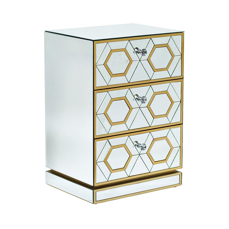 Комод зеркальный с 3-мя ящиками Mirrored Commode 3 drawers Золотой Комод зеркальный с 3-мя ящиками Mirrored Commode 3 drawers Золотой в Липецке | Loft Concept