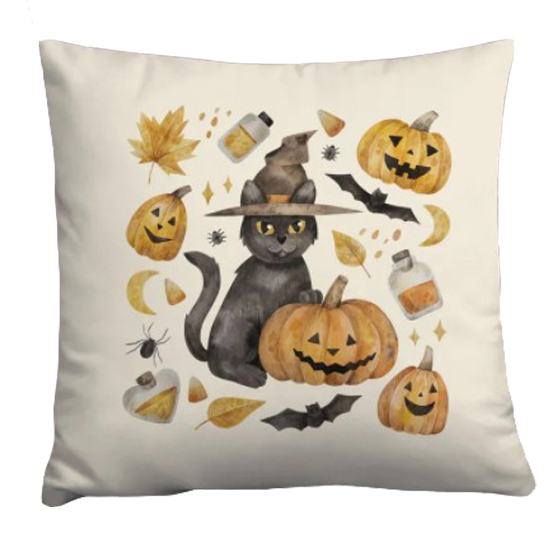Подушка Halloween Pumpkin Cat Белый Оранжевый Серый Подушка Halloween Pumpkin Cat Белый Оранжевый Серый в Липецке | Loft Concept