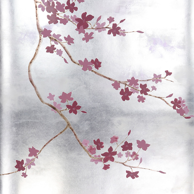 Обои ручная роспись Cherry Tree Special Colourway on Sterling Silver gilded paper Обои ручная роспись Cherry Tree Special Colourway on Sterling Silver gilded paper в Липецке | Loft Concept