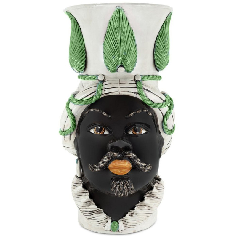 Ваза Vase Moro Man Giant With Leaf Green Бежевый Зеленый Черный Ваза Vase Moro Man Giant With Leaf Green Бежевый Зеленый Черный в Липецке | Loft Concept