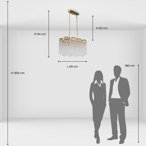 Люстра прямоугольная на цепях с прозрачными трубками и волнистым краем Nembus в Липецке