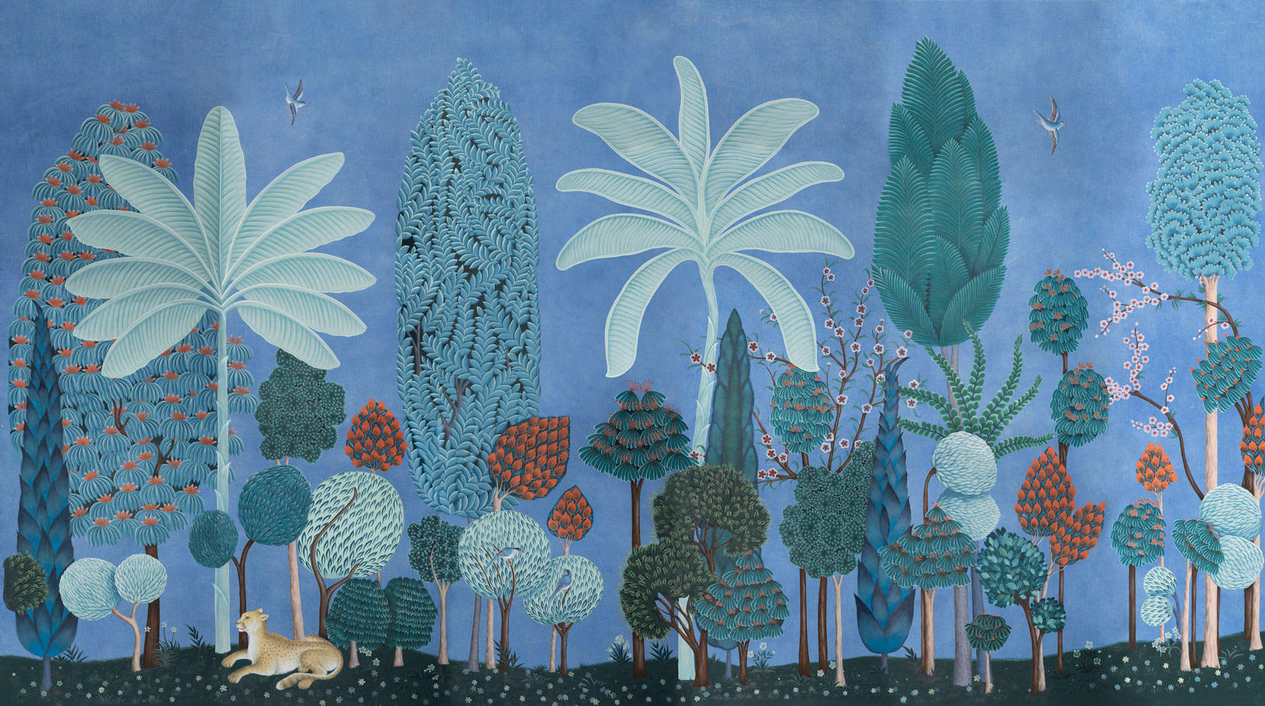 Обои ручная роспись Malwa Special Colourway on blue painted Xuan paper Обои ручная роспись Malwa Special Colourway on blue painted Xuan paper - постер Loft-Concept в Липецке