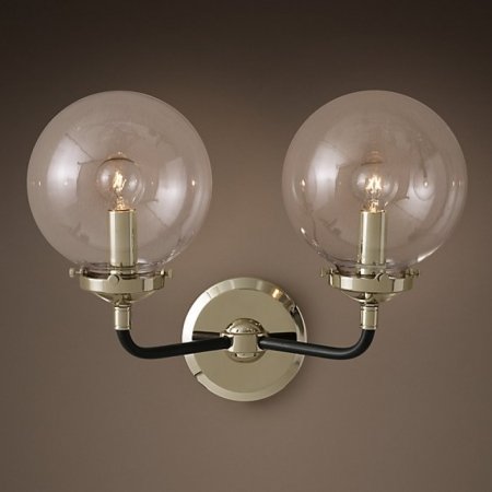 Бра Bistro Globe Clear Glass Double Sconce Nickel Бра Bistro Globe Clear Glass Double Sconce Nickel в Липецке | Loft Concept
