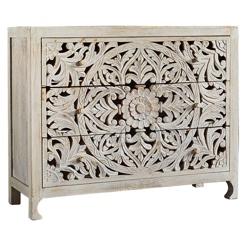 Комод Indian Antique White Furniture Chest of Drawers Kailash белый Белый Комод Indian Antique White Furniture Chest of Drawers Kailash белый Белый в Липецке | Loft Concept