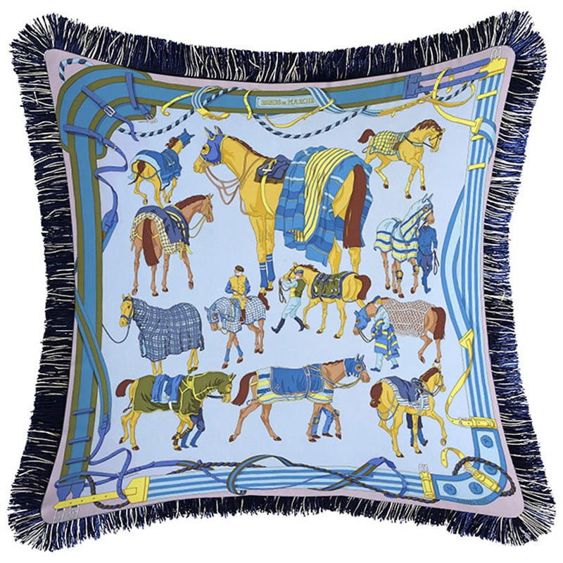 Декоративная подушка Hermes Horses Blue 131 Голубой Мульти Декоративная подушка Hermes Horses Blue 131 Голубой Мульти в Липецке | Loft Concept