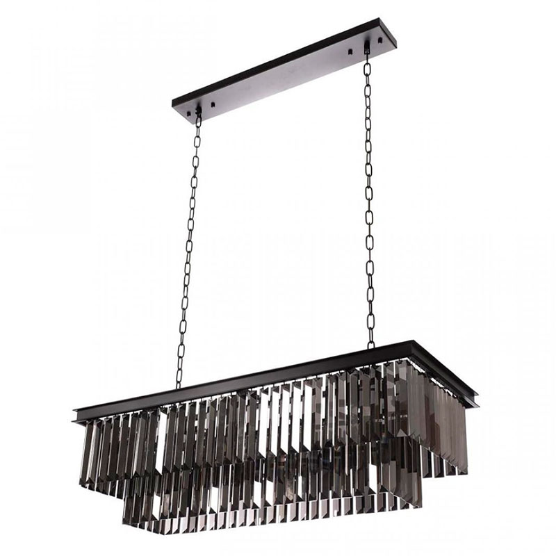 Прямоугольная Люстра RH 1920s Odeon Black iron Серое Стекло Длина 80 см Черный Серый Прямоугольная Люстра RH 1920s Odeon Black iron Серое Стекло Длина 80 см Черный Серый в Липецке | Loft Concept