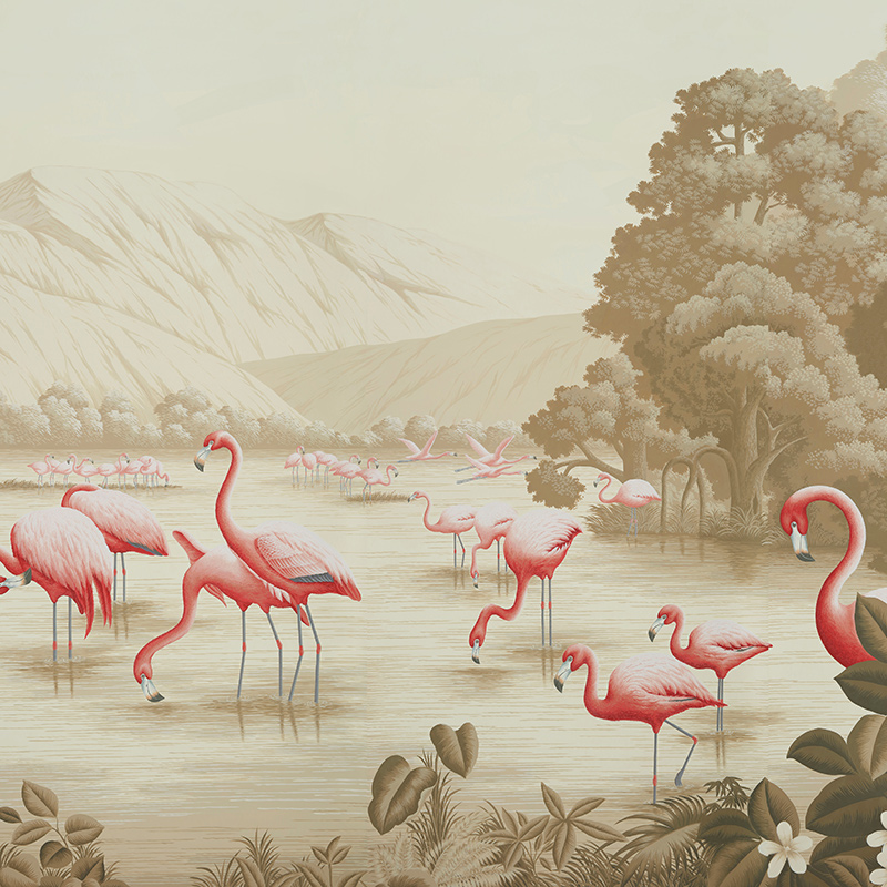 Обои ручная роспись Flamingos Flamingo on Sepia scenic paper Обои ручная роспись Flamingos Flamingo on Sepia scenic paper в Липецке | Loft Concept