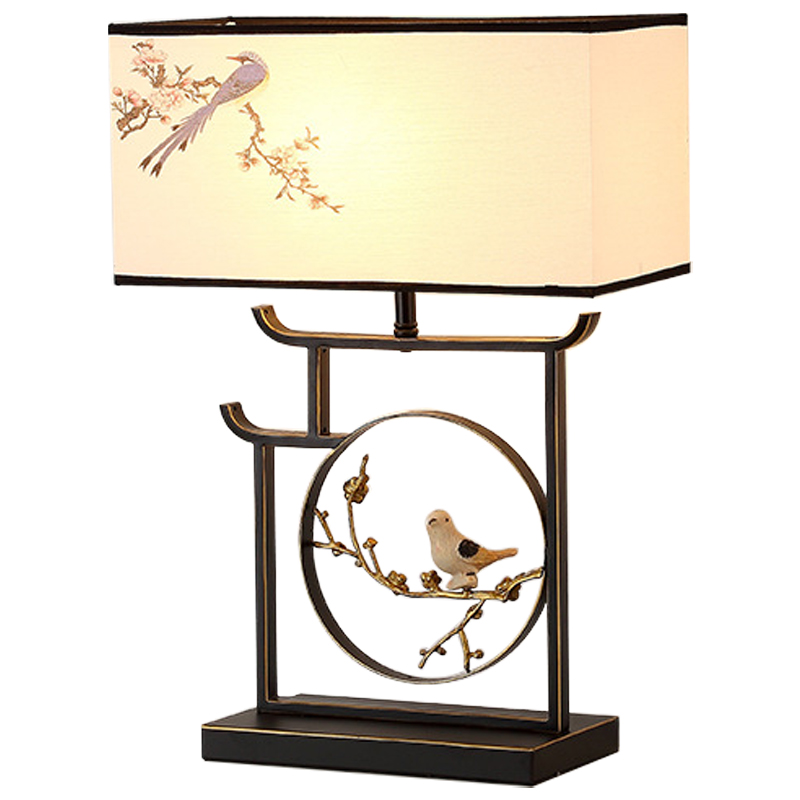 Настольная лампа с абажуром Bird Chinese Style Modern Table Lamp Черный Бежевый Золотой Настольная лампа с абажуром Bird Chinese Style Modern Table Lamp Черный Бежевый Золотой в Липецке | Loft Concept