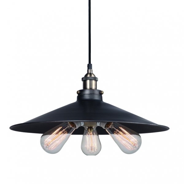 Подвесной светильник 20th C. Factory Filament Metal Triple Pendant Black Черный Подвесной светильник 20th C. Factory Filament Metal Triple Pendant Black Черный в Липецке | Loft Concept