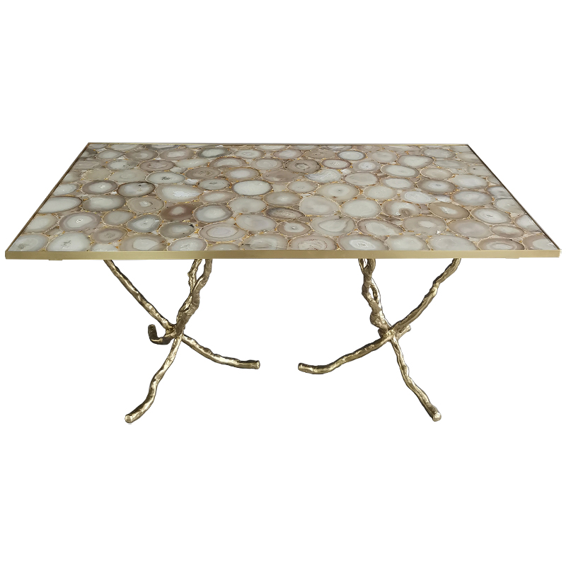 Обеденный стол Agate Design Beige Gold Dining Table Золотой Бежевый Бежево-серый Обеденный стол Agate Design Beige Gold Dining Table Золотой Бежевый Бежево-серый в Липецке | Loft Concept