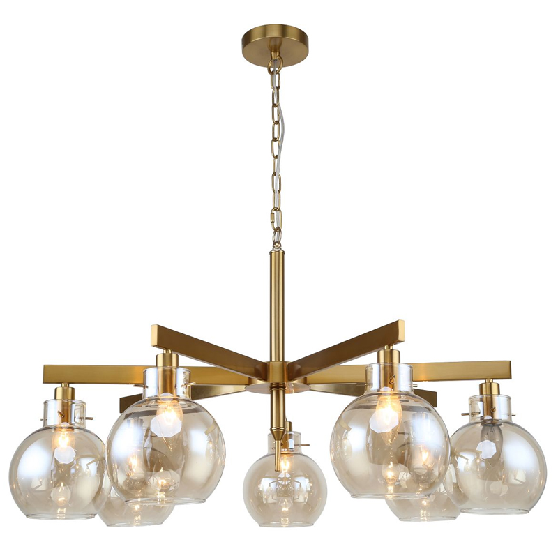 Люстра с плафонами коньячного цвета Carmella Globe Brass Латунь Коньяк Люстра с плафонами коньячного цвета Carmella Globe Brass Латунь Коньяк в Липецке | Loft Concept