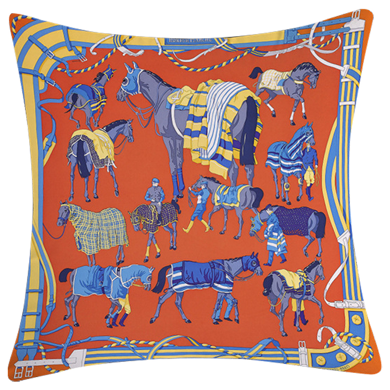 Декоративная подушка Hermes Horse 114 Оранжевый Синий Желтый Декоративная подушка Hermes Horse 114 Оранжевый Синий Желтый в Липецке | Loft Concept