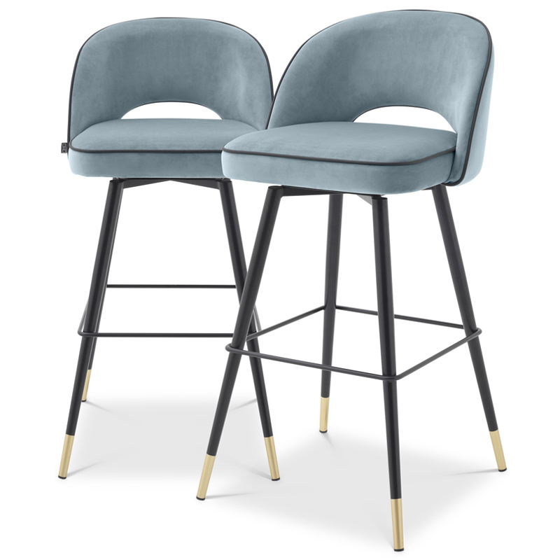 Комплект барных стульев Eichholtz Bar Stool Cliff set of 2 blue Черный Латунь Голубой пастельный Комплект барных стульев Eichholtz Bar Stool Cliff set of 2 blue Черный Латунь Голубой пастельный в Липецке | Loft Concept
