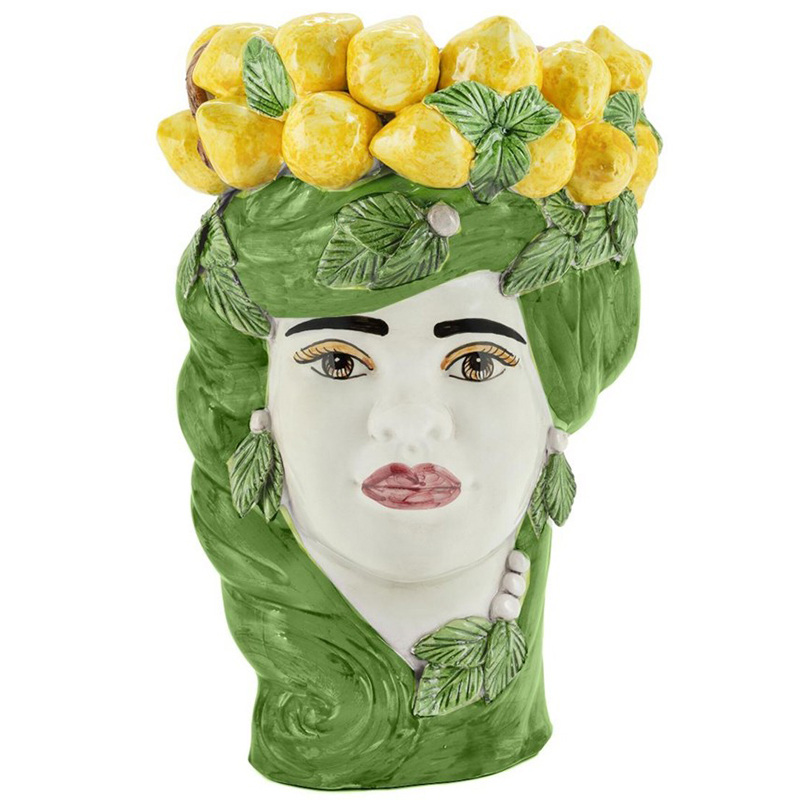 Ваза Vase Lemon Head Lady Green Зеленый Желтый Белый Ваза Vase Lemon Head Lady Green Зеленый Желтый Белый в Липецке | Loft Concept