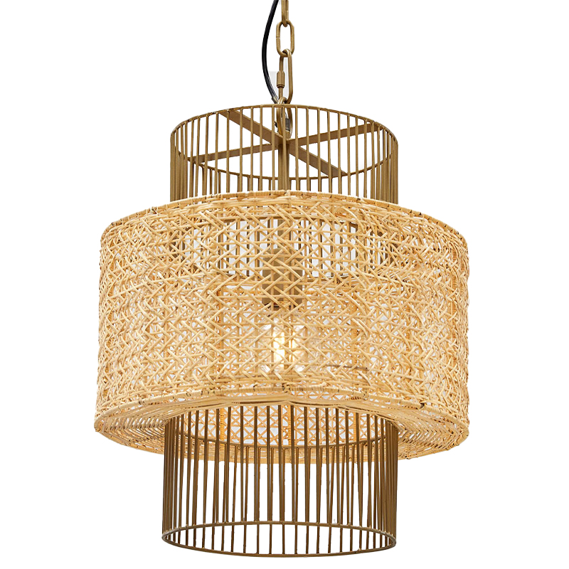 Люстра с плафоном из ротанга Raquel Wicker Chandelier Древесина Золотой Люстра с плафоном из ротанга Raquel Wicker Chandelier Древесина Золотой в Липецке | Loft Concept
