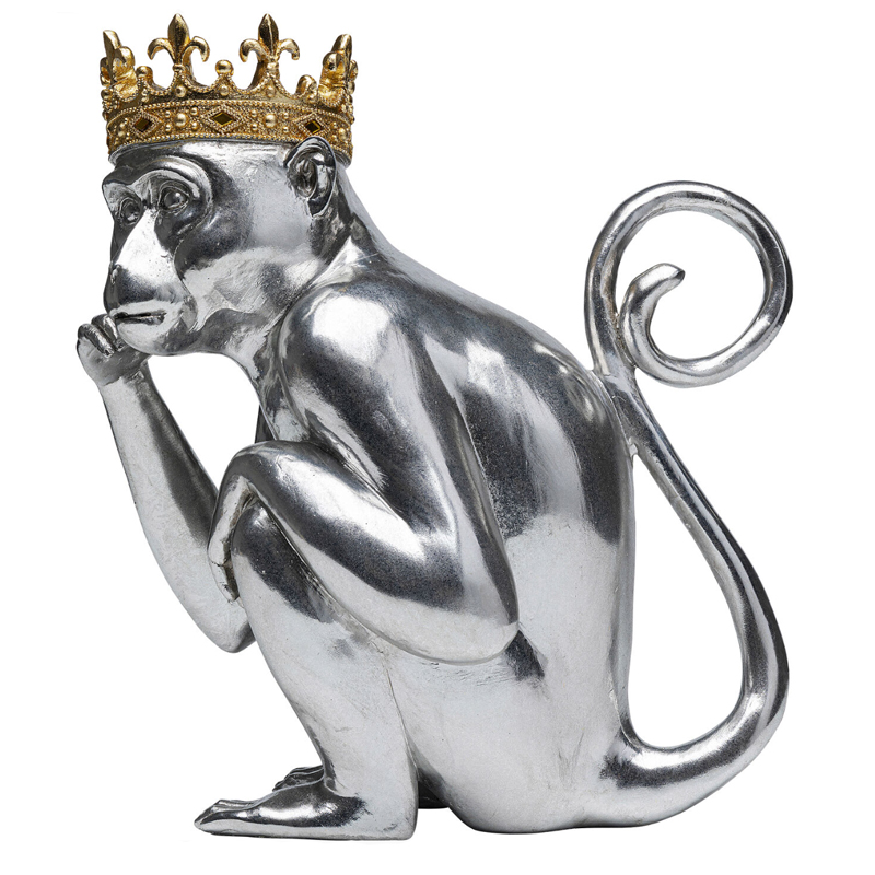 Статуэтка обезьяна в короне серебряная Golden Monkey Сатиновое Серебро  Золотой в Липецке | Loft Concept 