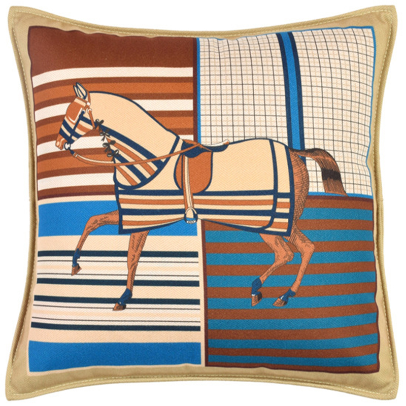 Декоративная подушка Hermes Horse 43 Бежевый Коричневый Синий Мульти Декоративная подушка Hermes Horse 43 Бежевый Коричневый Синий Мульти в Липецке | Loft Concept