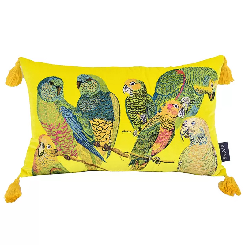 Декоративная подушка с вышивкой Embroidery Parrots Long Pillow Yellow Желтый Мульти Декоративная подушка с вышивкой Embroidery Parrots Long Pillow Yellow Желтый Мульти в Липецке | Loft Concept