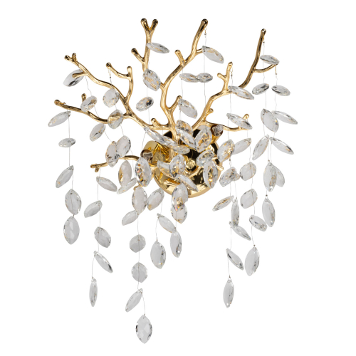 Бра золотого цвета с декоративными ветвями и прозрачными подвесками в форме листьев Droplet Chandelier Золотой Прозрачный в Липецке | Loft Concept 