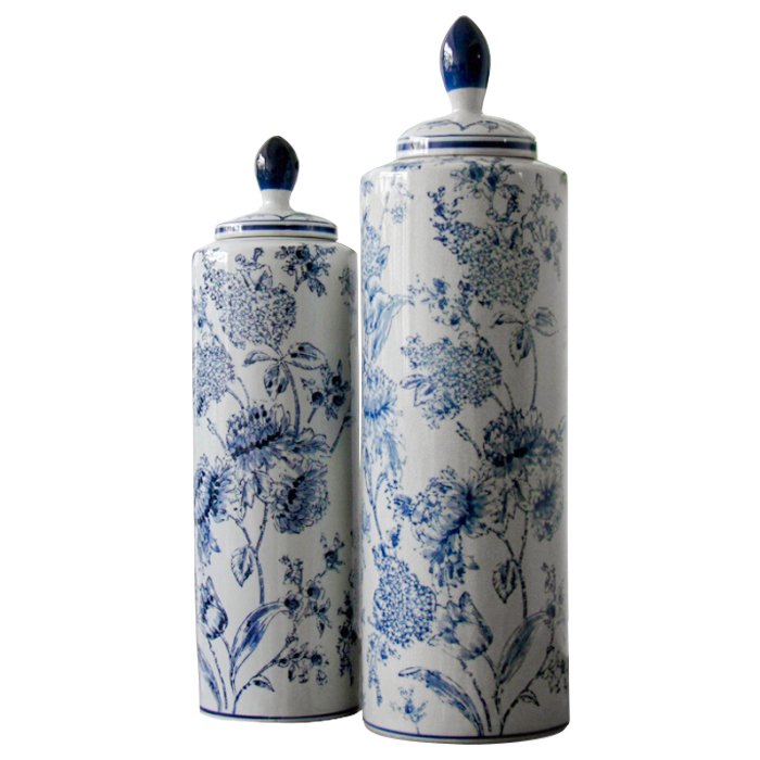 Вазы blue and white ornament Комплект из 2-х Синий Белый Вазы blue and white ornament Комплект из 2-х Синий Белый в Липецке | Loft Concept