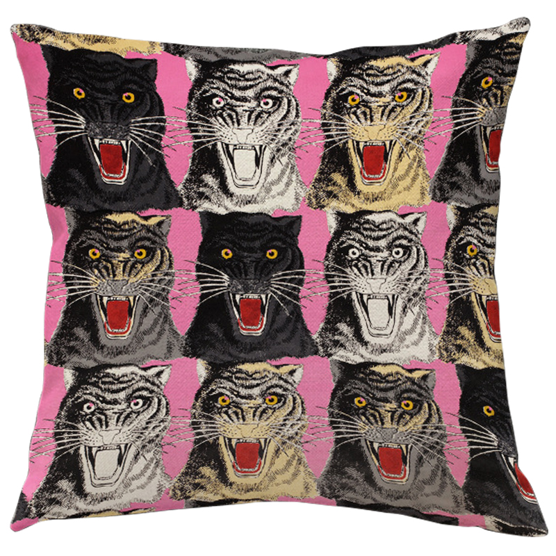 Декоративная подушка Стиль Gucci Panthers Pink Мульти Розовый Декоративная подушка Стиль Gucci Panthers Pink Мульти Розовый в Липецке | Loft Concept