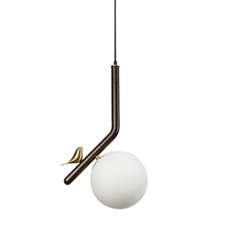 Подвесной светильник с птичкой Bird Wood Hanging Lamp Белое матовое стекло Коричневый Латунь Подвесной светильник с птичкой Bird Wood Hanging Lamp Белое матовое стекло Коричневый Латунь в Липецке | Loft Concept