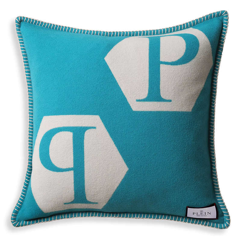 Подушка Philipp Plein Cushion Cashmere PP Logo 65 x 65 Blue Голубой Белый Подушка Philipp Plein Cushion Cashmere PP Logo 65 x 65 Blue Голубой Белый в Липецке | Loft Concept