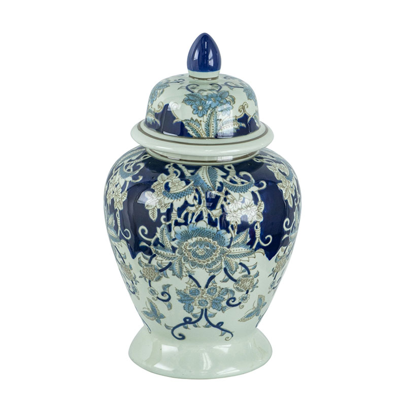 Ваза с крышкой Blue & White Ornament Vase 42 Белый Синий Ваза с крышкой Blue & White Ornament Vase 42 Белый Синий в Липецке | Loft Concept