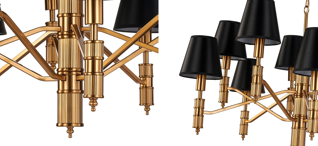 Люстра с черными атласными абажурами Moriart 10 ламп - фото №1