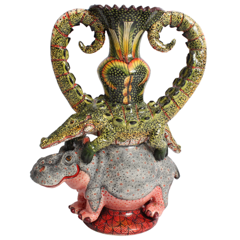 Ваза Бегемот и Крокодил Crocodile and Hippo Vase Серый Розовый Зеленый Ваза Бегемот и Крокодил Crocodile and Hippo Vase Серый Розовый Зеленый в Липецке | Loft Concept