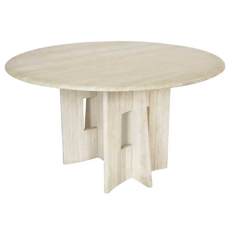 Обеденный стол Travertine Marble Dining Table Round with Sculptural Architectural Base Бежевый Обеденный стол Travertine Marble Dining Table Round with Sculptural Architectural Base Бежевый в Липецке | Loft Concept