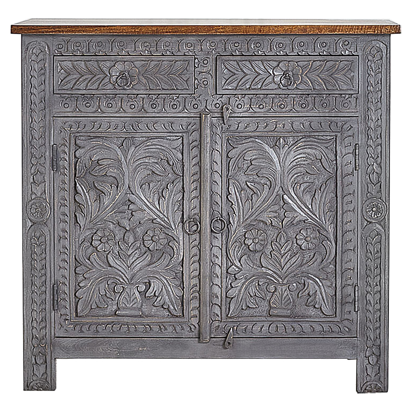 Комод Indian Antique White Furniture Chest of Drawers Ganika серый Серый Коричневый Комод Indian Antique White Furniture Chest of Drawers Ganika серый Серый Коричневый в Липецке | Loft Concept