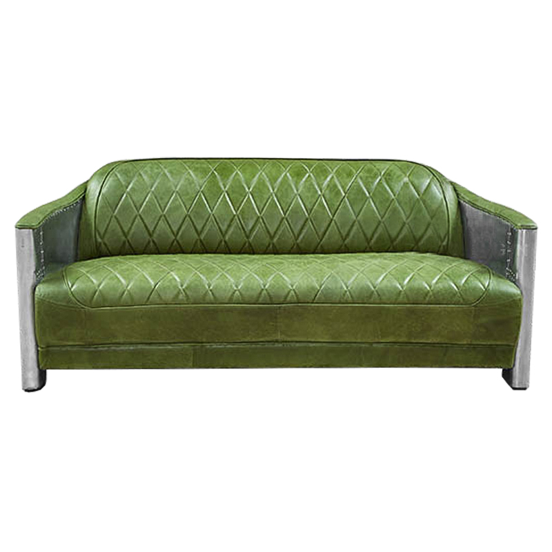 Диван Авиатор Sofa 2 seat зеленая кожа Зеленый Нержавеющая сталь Диван Авиатор Sofa 2 seat зеленая кожа Зеленый Нержавеющая сталь в Липецке | Loft Concept