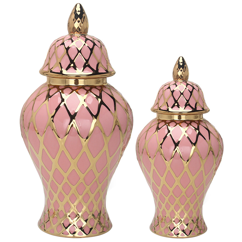 Ваза с крышкой Gold Ornament Pink Vase Розовый Золотой Ваза с крышкой Gold Ornament Pink Vase Розовый Золотой в Липецке | Loft Concept
